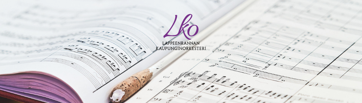 Lähikuva nuottivihkosta. Kuvan päällä Lappeenrannan kaupunginorkesterin logo.